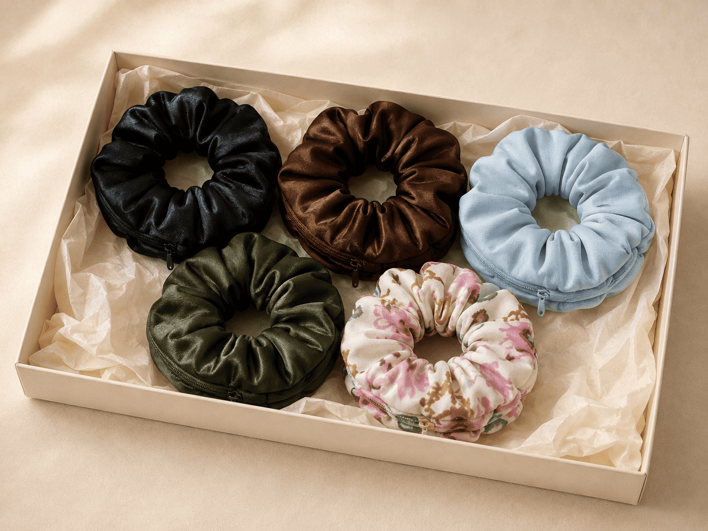 Five zipper scrunchie colour bundle