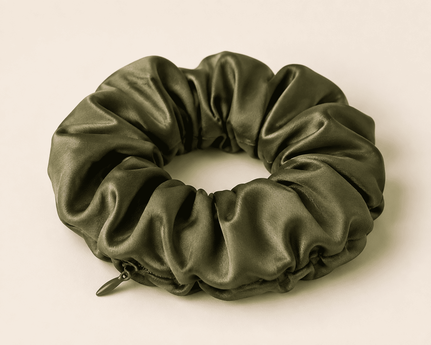 Handmade olive green zipper scrunchie